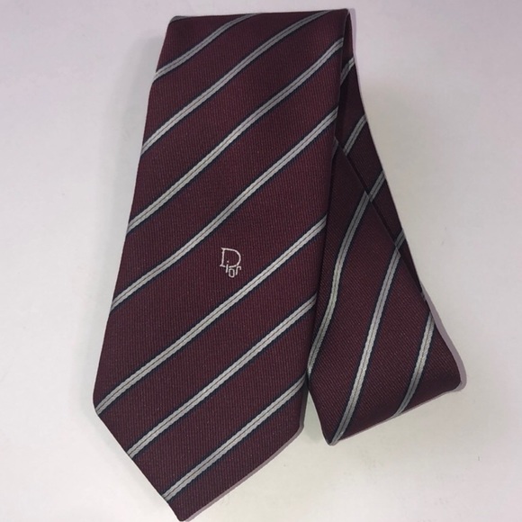 🌻 Christian Dior Striped Silk Blend Tie - Picture 5 of 11